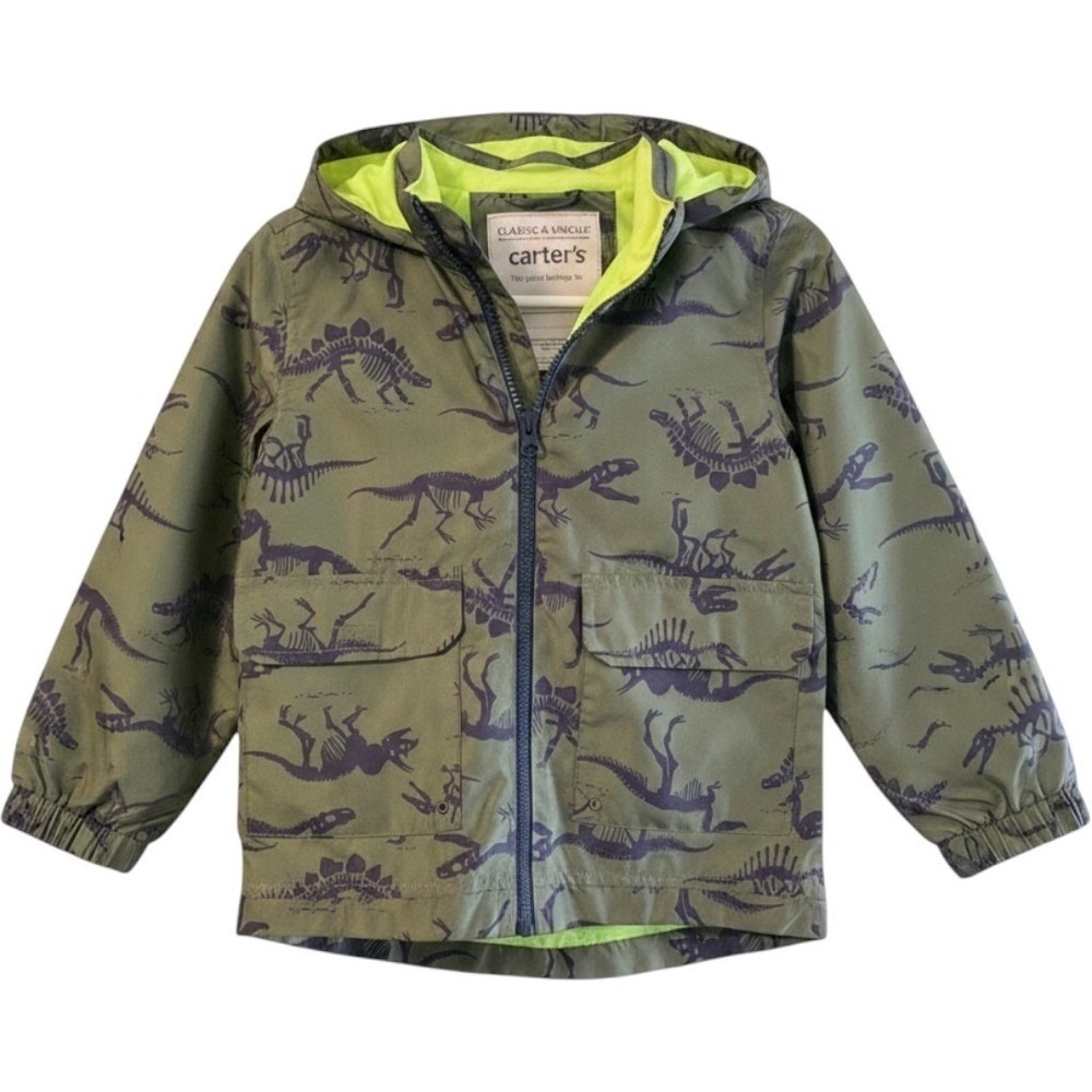 Boys Small Windbreaker Jacket, Back To School  Carter's Dinosaur Olive Green